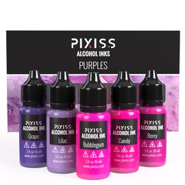 Pixiss Purple Alcohol Ink Set - 5 Shades of Highly Saturated Alcohol Ink for Epoxy Resin Supplies, Yupo Paper, Tumblers, Coasters - Resin Colorant for Epoxy Resin and Resin Art Supplies