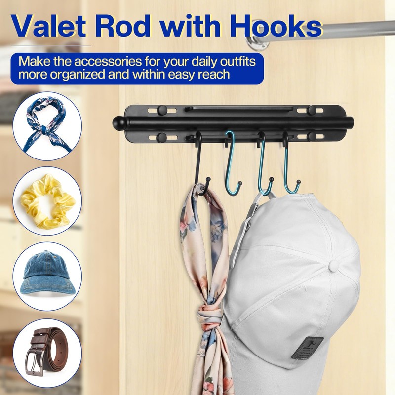 SUTINE Valet Rod for Closets Pull Out 12 Inch, Adjustable