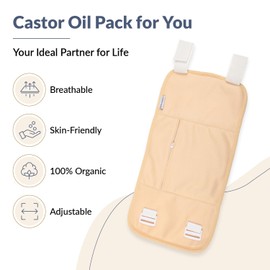 Castor Oil Pack Wrap, 6 Pcs Reusable Cotton Compress Pack Kit for Neck Waist Stomach Chest Knee, Adjustable Elastic Strap Compress Packs for Liver Detox, Machine Washable Anti Oil Leak Design