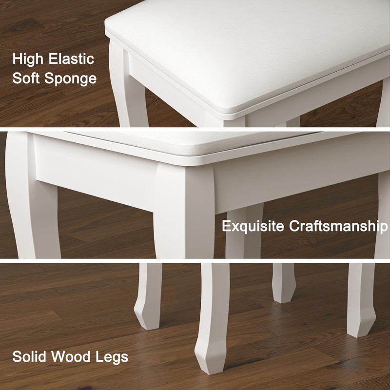 Organizedlife Square Vanity Stool Chair, High Elastic Cotton Makeup Bench,