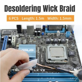 RuiChy Solder Wicks 6pcs Soldering Wire Desoldering Wick 1.5mm Width x 1.5m Length No Clean Soldering Wick Wire Roll Desoldering Braid for Remove The Solder Electrical Components