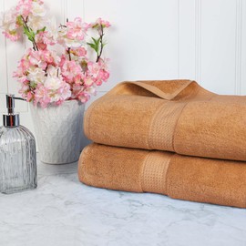 Superior Egyptian Cotton Pile Bath Sheet Set of 2, Ultra Soft Luxury Towels, Thick Plush Essentials, Absorbent Heavyweight, Guest Bath, Hotel, Spa, Home Bathroom, Shower Basics, Rust