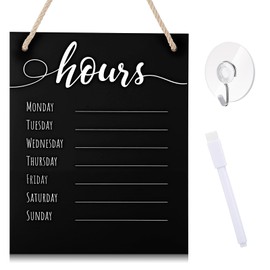 Threehoney 3 Pcs Dry Erase Store Hours Sign Set Include 8 x 10 Inch Erasable Business Hours Sign with Rope Dry Erase Maker and Suction Cup for Office Cafe Restaurant Outside Window Door (Black)