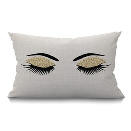 Smooffly Eyelashes Pillow Home Decorative Throw Pillow Covers Pair of Black Eyelashes Waist Lumbar Cotton Linen Throw Pillow case Cushion Cover Sofa Home Decorative Rectangle Oblong 12x20 Inches