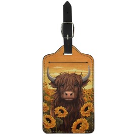 Upetstory Highland Cow Luggage Tags for Suitcase Cherry Blossom Travel Accessories Luggage Suitcase Tags Holders Identifiers Privacy Name Address Labels Baggage ID Holder