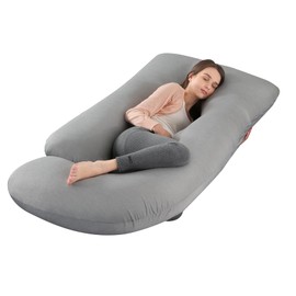 Wodsfay U-Shaped Pregnancy Pillow for Sleeping, Full Body Support for Back, HIPS & Belly -65 Inch Maternity Pillow with Machine Washable Cover | Maternity Essential (Cooling Grey-65inch)