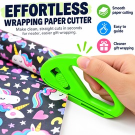 Wrapping Paper Cutter for Gift Wrapping – Green Sliding Paper Roll Trimmer for Christmas Gifts, Crafts & DIY Packaging