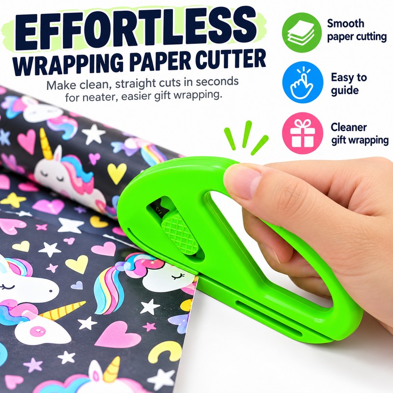 Wrapping Paper Cutter for Gift Wrapping – Green Sliding Paper