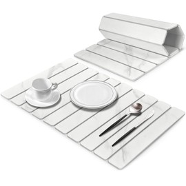 Stone Dish Drying Mats for Kitchen Counter, 24"(L)×16"(W) Marble-Pattern, Collapsible Quick Drying Dish Mats, Ultra Absorbent Diatomaceous Earth Mats for Dishes , Match Any Countertop