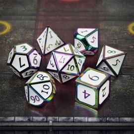 Pen & Paper Polyhedron Dice 7-Piece Metal (Rainbow/White Steampunk)
