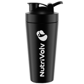 NutriVolv NutriVolv Deluxe Steel Shaker Bottle 500ml | Insulated Metal Protein Shaker | Wire Mixball Whisk | BPA Free | Non-Drip Screw Lid | Black Colour | Perfect for Mixing Powdered Shakes | Supplement Bottle
