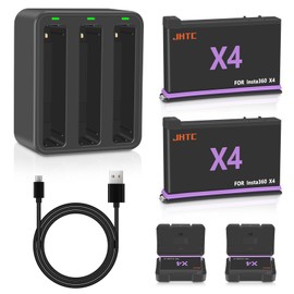 JHTC 360 X4 Battery 2 Packs 2500mAh and X4 Battery Charger Kit Compatible with 360 X4 Camera (with 2 Misro SD Card Cases)