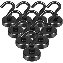 E BAVITE Black Magnetic Hooks Heavy Duty, 22Lbs Rare Earth Magnets for Home, Kitchen, Office , Cruise – 10pack