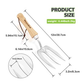 Berry&Bird Gardening Hand Fork, Stainless Steel Hand Weed Fork, Traditional Garden Hand Fork Tool with Ergonomic Ash Wood Handle for Weeding Digging Planting and Cultivating