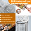 Outdoor BBQ Basket with Detachable Wooden Handle, Rolling BBQ Basket,