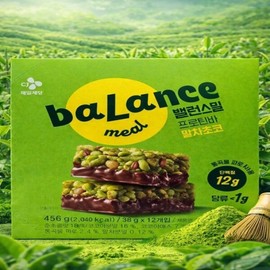 CJ Balance Meal Protein Bar Matcha Chocolate 38g 12 Packs Low Sugar Whole Grain Protein Bar / 씨제이 밸런스밀 프로틴바 말차초코 38g 12개 저당 통곡물 프로틴바
