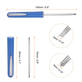 sourcing map 2pcs Non-Magnetic Pocket Screwdriver 3mm Phillips 3mm Slotted Mini Portable Screw Driver with Clip for Mechanical, Electrician, Technician, Blue