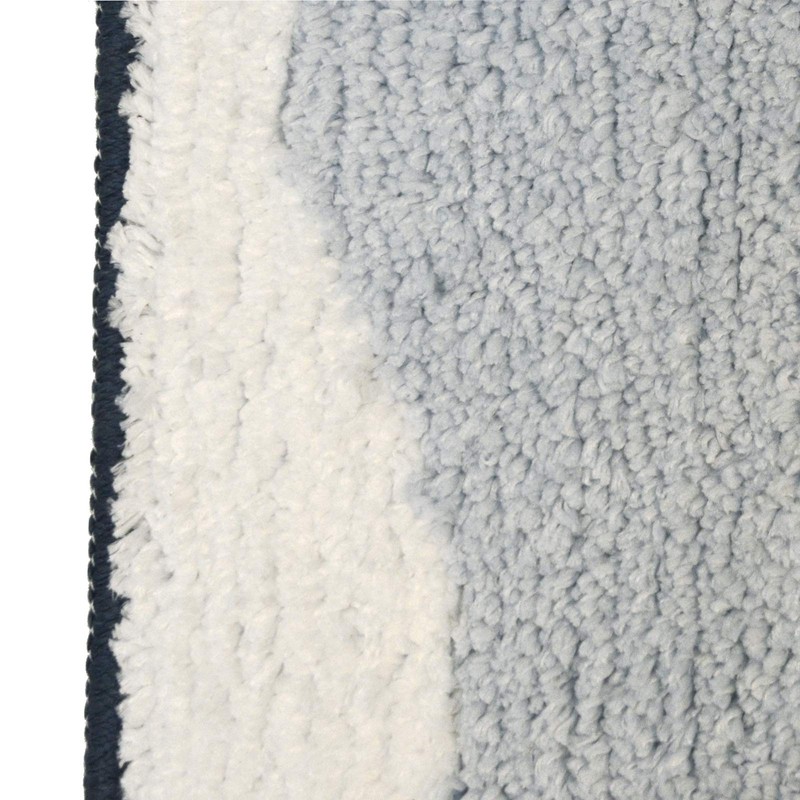 Blue Microfibre Soft Tufted Waves Design Bath Mat Rug Non-Slip