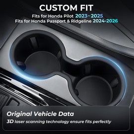 KATORN Center Console Cup Holder Inserts for Honda Pilot 2023-2025 & Passport/Ridgeline 2024-2026, Interior Accessories TPE Car Cup Holder Cover for 23-25 Pilot & 24-26 Passport/Ridgeline, Black