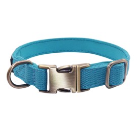 WDPAWS Dog Collar Polyester Cotton Webbing with Neoprene Inner Quick Release Bronze-Colored Buckle Buckle for Medium Dogs (Blue, M)
