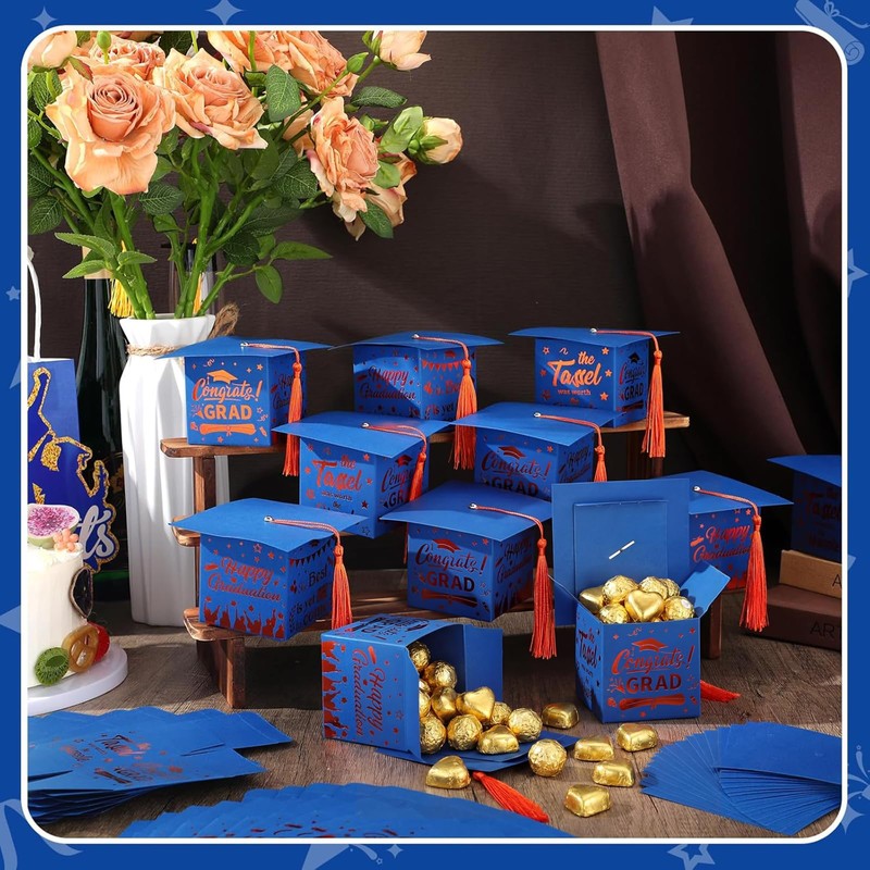 TaoBary 30 Pcs Graduation Cap Candy Box with Tassel Party