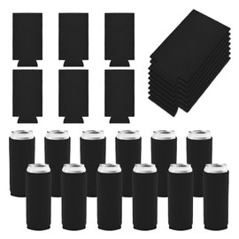 Aspire 25 Pcs Neoprene Blank Slim Can Cooler Sleeves, 12oz DIY Soft Reusable Skinny Tall Beverage Cup Sleeves - Black