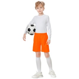 QBK - Pantalones cortos deportivos para niños y niñas, para deportes de baloncesto y fútbol, Anaranjado Neón, 14-16 Años
