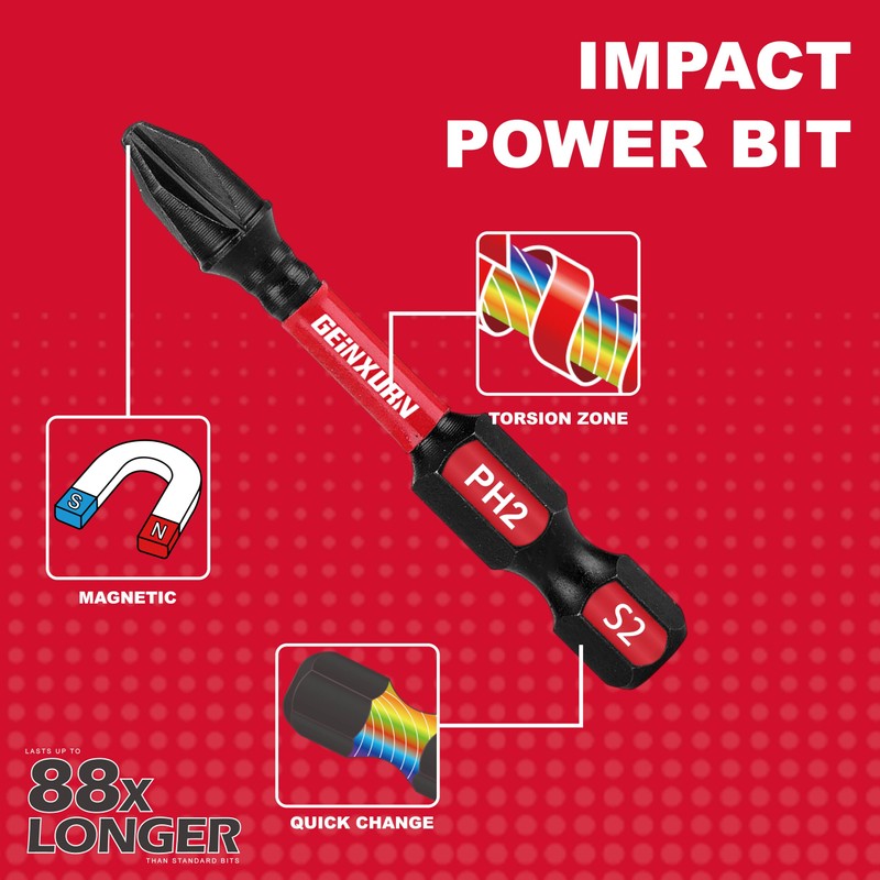 GEINXURN Impact Tough Magnetic Mixed 45Pack Insert Driver Bits, S2