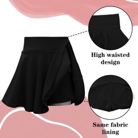 KAKU NANU Skorts for Girls Black School Skirt Ruffle Pleated Girls' Skirts & Skorts with Shorts 11 12 Years