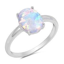 Oxford Diamond Co Solid Oval Lab Created White Opal .925 Sterling Silver Ring Size 9