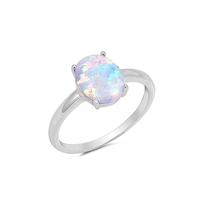 Oxford Diamond Co Solid Oval Lab Created White Opal .925