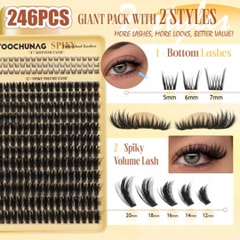Thick Eyelash Clusters Spiky Lashes Clusters 12-20mm Volume Eyelashes Extensions with Bottom Lash Clusters D Curly Fairy Mink Cluster Lashes Extensions by TOOCHUNAG