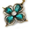Vintage Inspired Emerald Green/Clear Flower Drop Earrings In Antique Gold