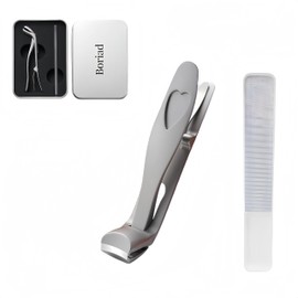 Boriad Professional Toenail Clippers for Thick Nails - Wide Jaw & Angled Head, Heavy Duty Nail Cutter for Seniors, Men & Women - Large Ergonomic Handle with Nail Catcher (Stainless Steel)