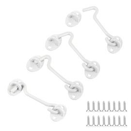 Barn Door Latch Hook and Eye Latch White, 4 Packs 4 Inch Heavy Duty Solid Stainless Steel Barn Door Hook Lock for Barn Doors, Sheds, Wooden Fences, Bathrooms, Doors, Windows (White)