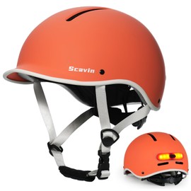Scavin Bike Helmet for Adult: Bicyle Helmet with EPS Foam Interior for Men & Women, Adjustable Cycling Helmet with LED Light Safety Certified for Commuting, Road Biking (Matte Orange, Large)