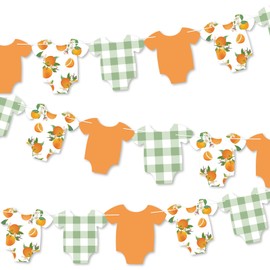 Whaline Orange Theme Bodysuit Banner Hanging Garland Green Plaid Little Cutie Citrus Fruit Hanging Banner DIY Required for Baby Shower Gender Reveal Birthday Party Home Wall Window Decor