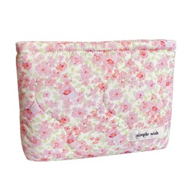 Sunwel Fashion Cute Quilted Cosmetic Bag for Women Girls, Floral Coquette Aesthetic Make Up Bags (pink)