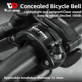Phidinova Bike Bell Hidden Conch Bicycle MTB Bells Max 100db Clear Long Sound for 22.2mm/0.78in Handlebars Ebike Horn for Adults or Kids Bike (Black)