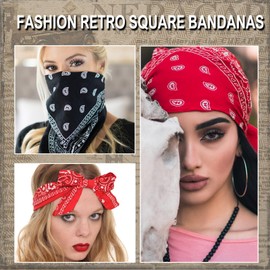 URSKYTOUS 2 Pack 100% Cotton Bandanas for Men & Women, Novelty Print Paisley Bandana Headband Scarf Handkerchief Wristband Cowboy Neckerchief Head Wrap Face Mask Gift Sets Red and Black, 21.6” X 21.6”