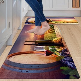 MAYHMYO 2PCS Wine Non-Slip Kitchen Rug and Mats,Cushioned Anti-Fatigue Farmhouse Kitchen Mat for Floor Waterproof Comfort Kitchen Rugs Set for Sink,Desk，Laundry Room,Office