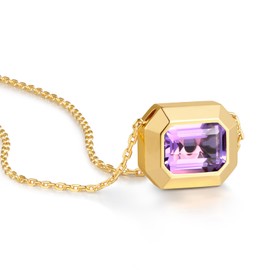 LEONIDS 2 Carat Emerald Cut Moissanite Necklace for Women | D Color VVS1 Clarit 925 Sterling Silver 14K Gold Pendant Necklace | Birthday Jewelry Gifts for Her Mom Wife (Amethyst)