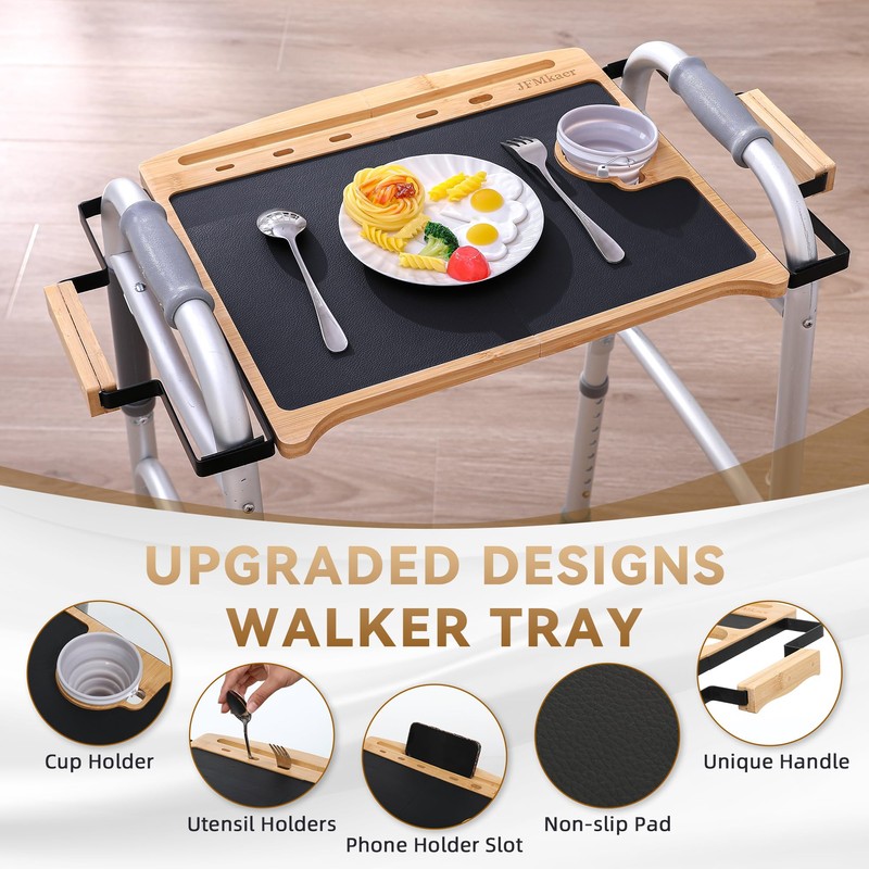 Walker Tray Table with Non-Slip Mat, Tray for Walkers for