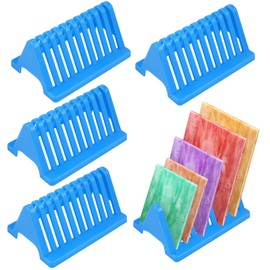CebraBounze Stained Glass Sheet Storage Rack, Glass Panel Organizer, 10 Slots (Blue, 4Pack)