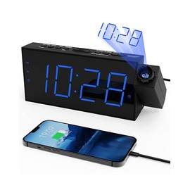 Mesqool Projector Clock Digital Kids AC Adapter Alarm Clock Bedroom Digital Alarm Clock Projection Wall Ceiling Dual Loud USB Port Easy to Use Snooze Dimmer 12/24H Adjustable (Blue Projection))