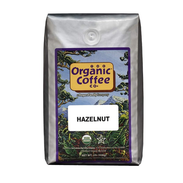 The Organic Coffee Co. Whole Bean Coffee - Hazelnut Crème (2lb Bag), Flavored, Medium Roast, USDA Organic