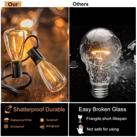 DAMAING Outdoor String Lights LED 100 FT Patio String Lights,52 ST38 Shatterproof Edison Style LED Bulbs,Vintage Plastic Outdoor Lights Waterproof for Bistro Gazebos Backyard Balcony Porch.
