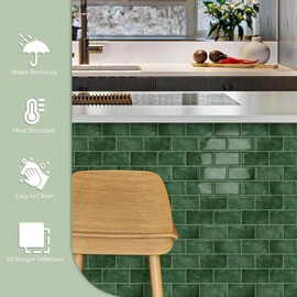 MOONFUN 10 Sheet Thicker Subway Tiles Light Green Peel and Stick Backsplash,12.6"x10.6" Self Adhesive Wall Tile Stick on Splashback for Kitchen and Bathroom