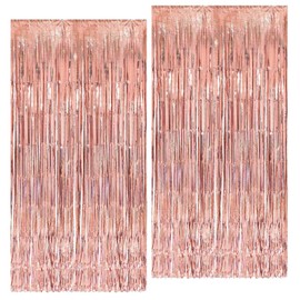 Ovanda Tinsel Curtain Rose Gold Glitter, Pack of 2 Foil Fringe Background, Party Curtain, Photo Curtain, Streamers Rose Gold, for Christmas, New Year's Eve, Birthday, Graduation, Tassel Curtain Rose