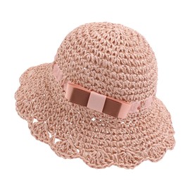 JANGANNSA Summer Girls Straw Hat Baby Toddler Girls Floppy Hat Bowknot Sun Beach Cap (Pink Bow, 1-2T)